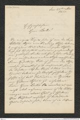 Nachlass Franz Steindachner, Brief von Hugo Schilling an Franz Steindachner (23.05.1877), Inv.Nr. 451.02, Seite 1